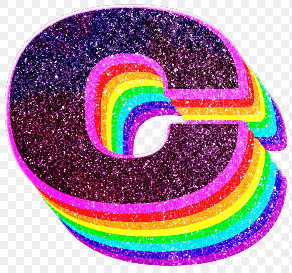 C letter layered rainbow glitter png sticker alphabet font
