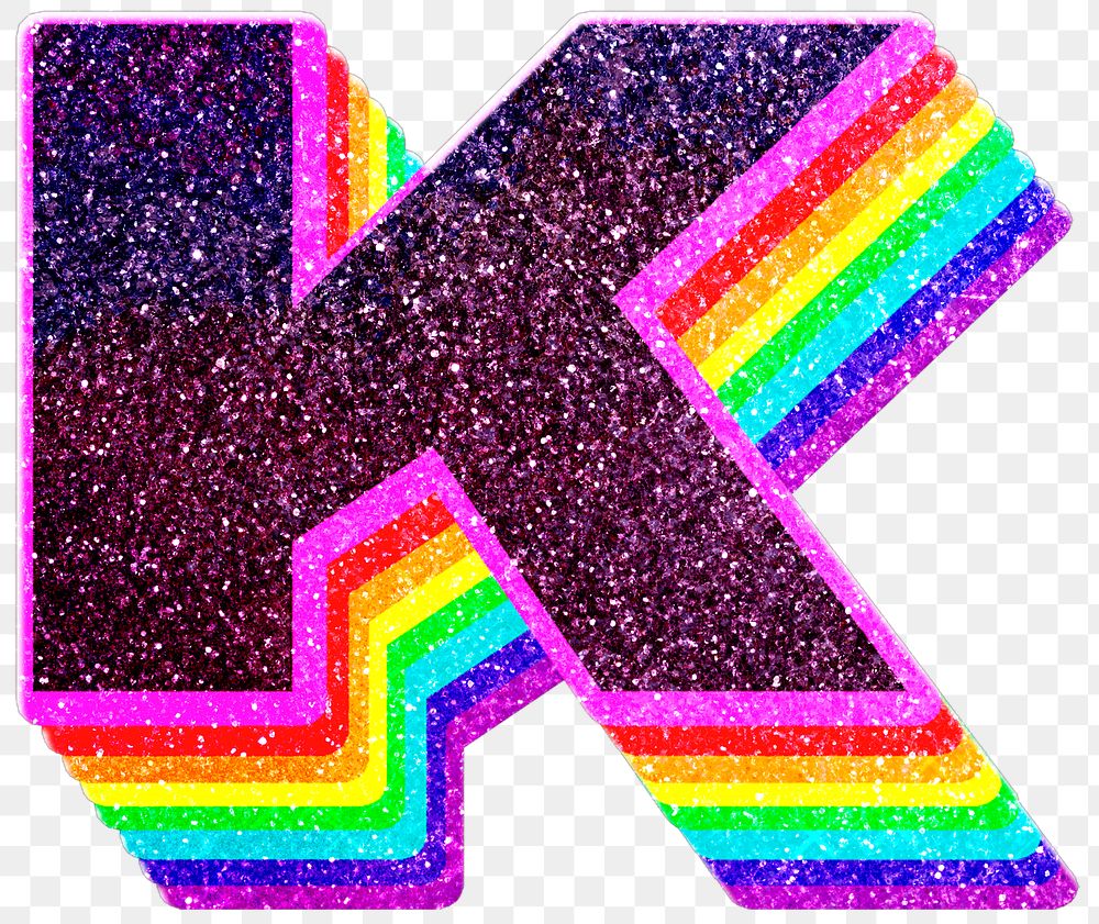 k letter layered rainbow glitter free png sticker rawpixel