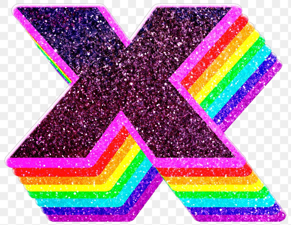 X letter layered rainbow glitter png sticker alphabet font