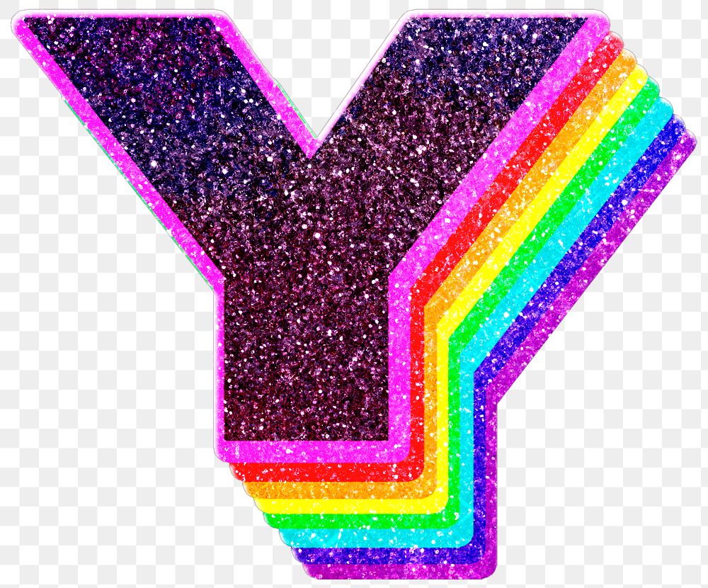 Y letter layered rainbow glitter png sticker alphabet font