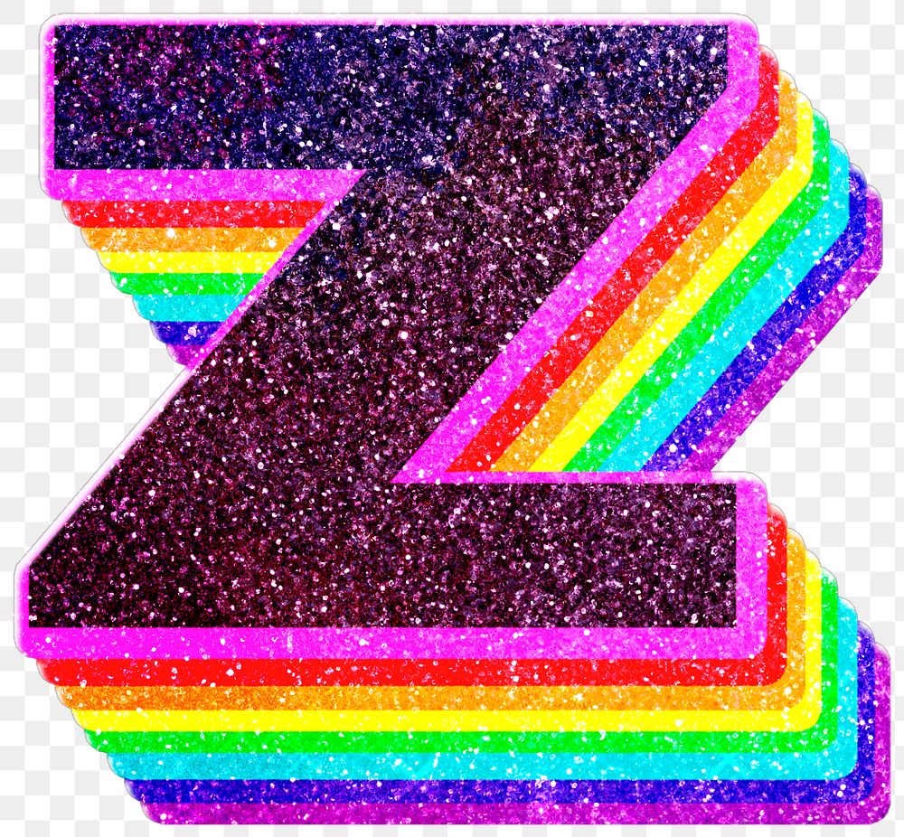 Z letter layered rainbow glitter png sticker alphabet font