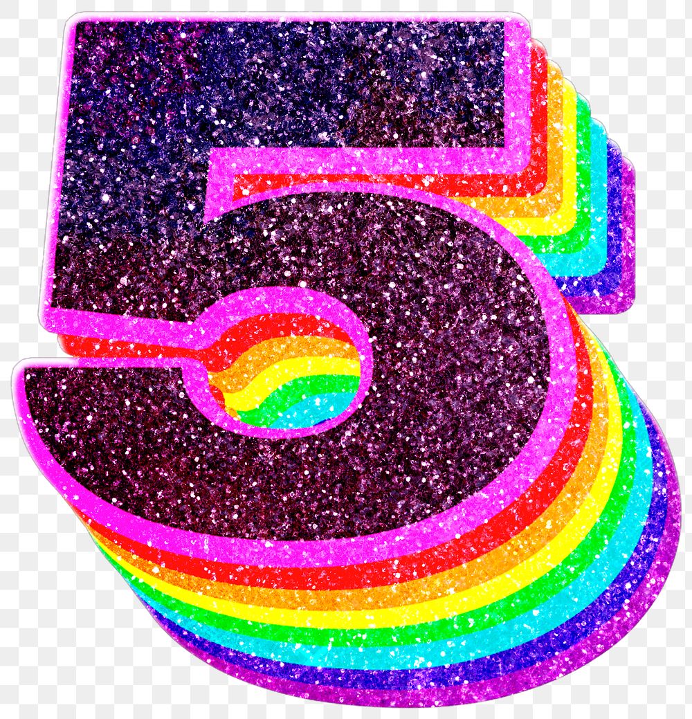 Png number 5 rainbow 3d font glitter texture
