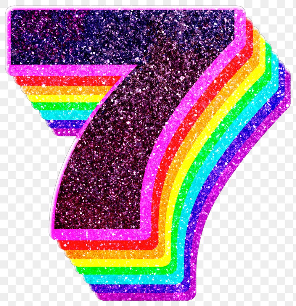 Png number 7 rainbow 3d font glitter texture