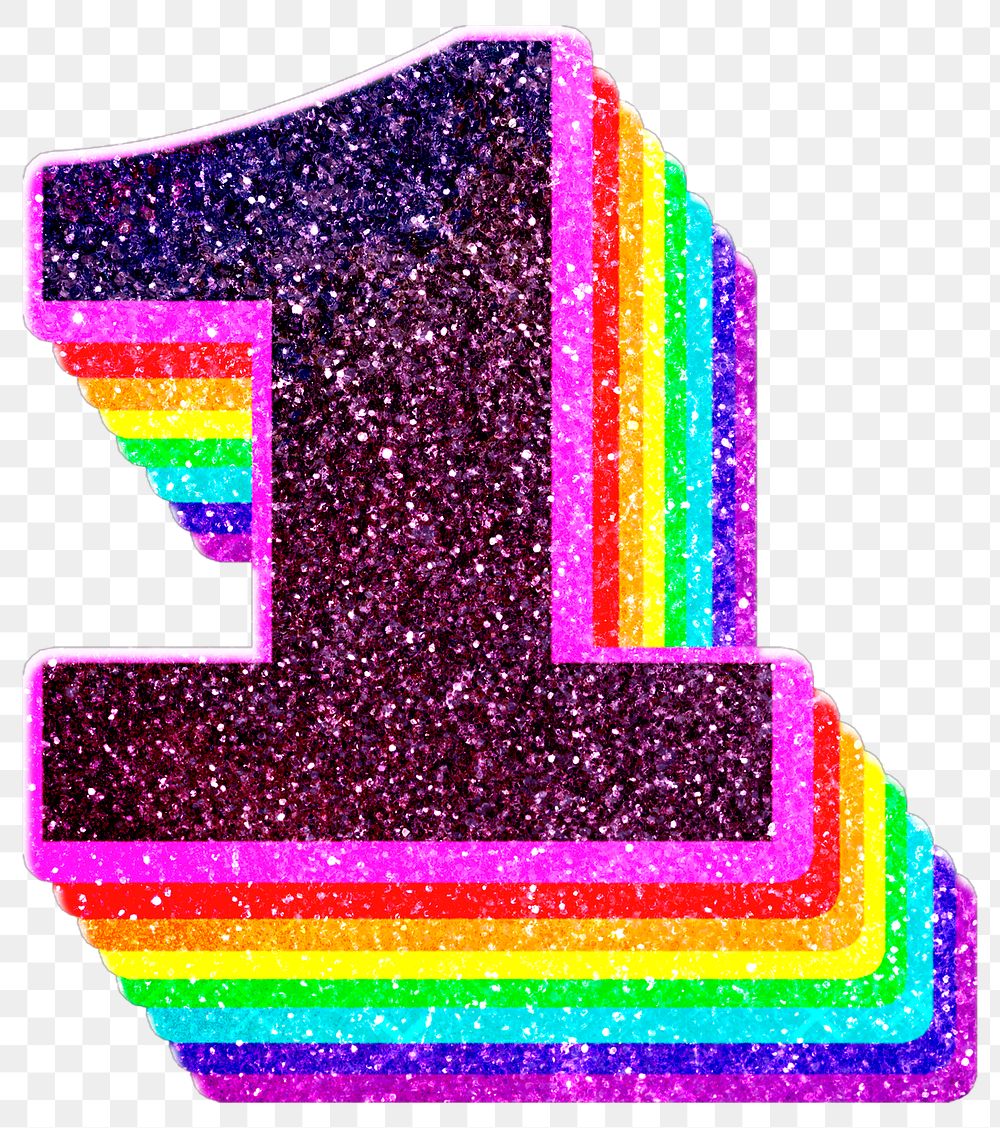 Png number one rainbow 3d font glitter texture