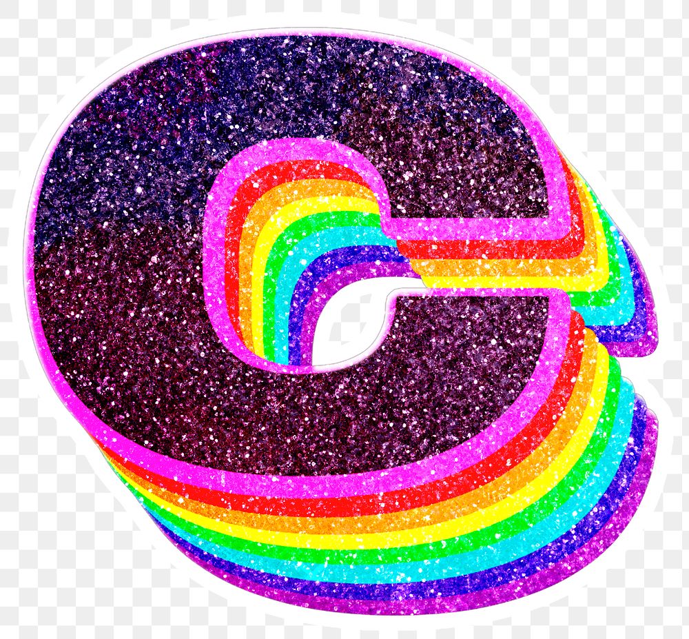 C letter layered rainbow glitter png sticker alphabet font