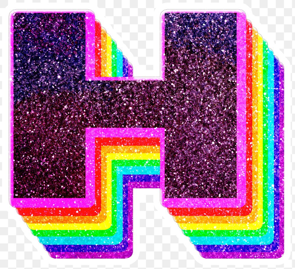 H letter layered rainbow glitter png sticker alphabet font