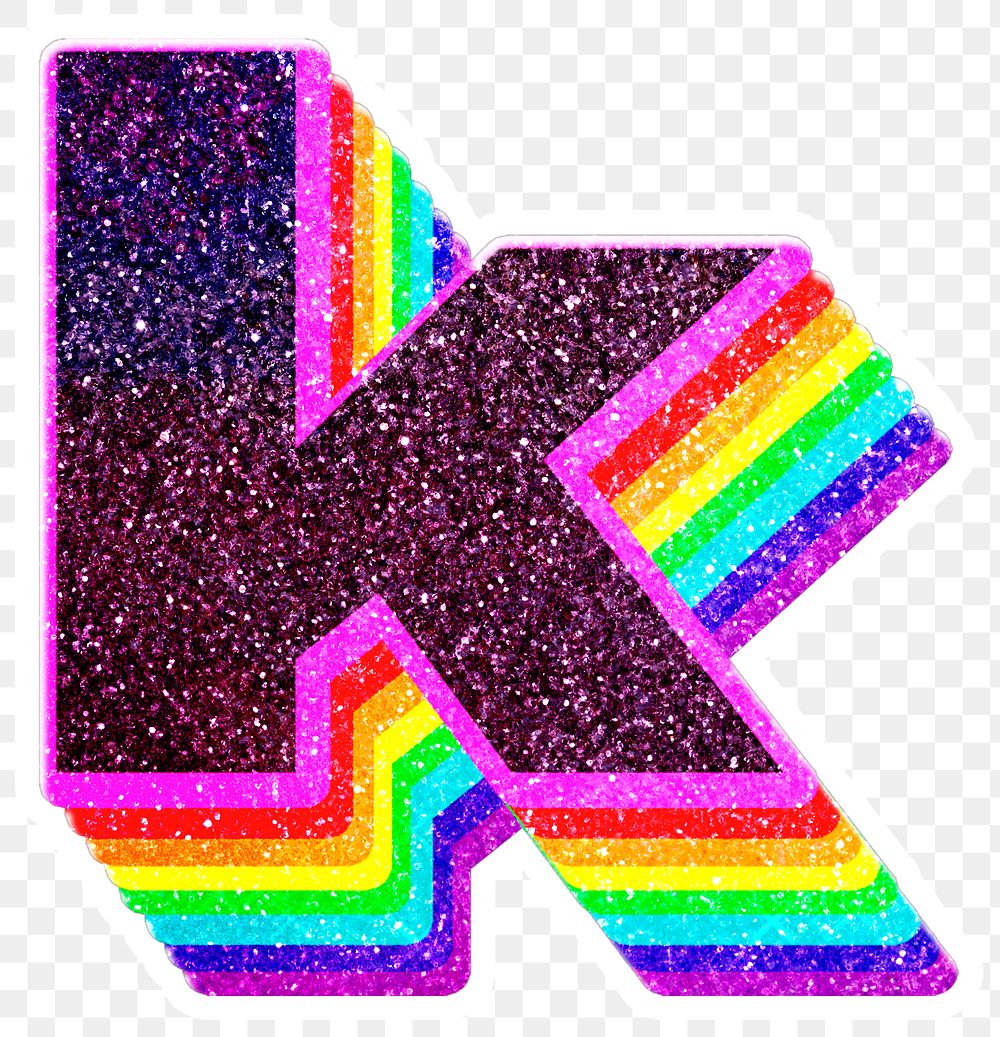 K letter layered rainbow glitter png sticker alphabet font