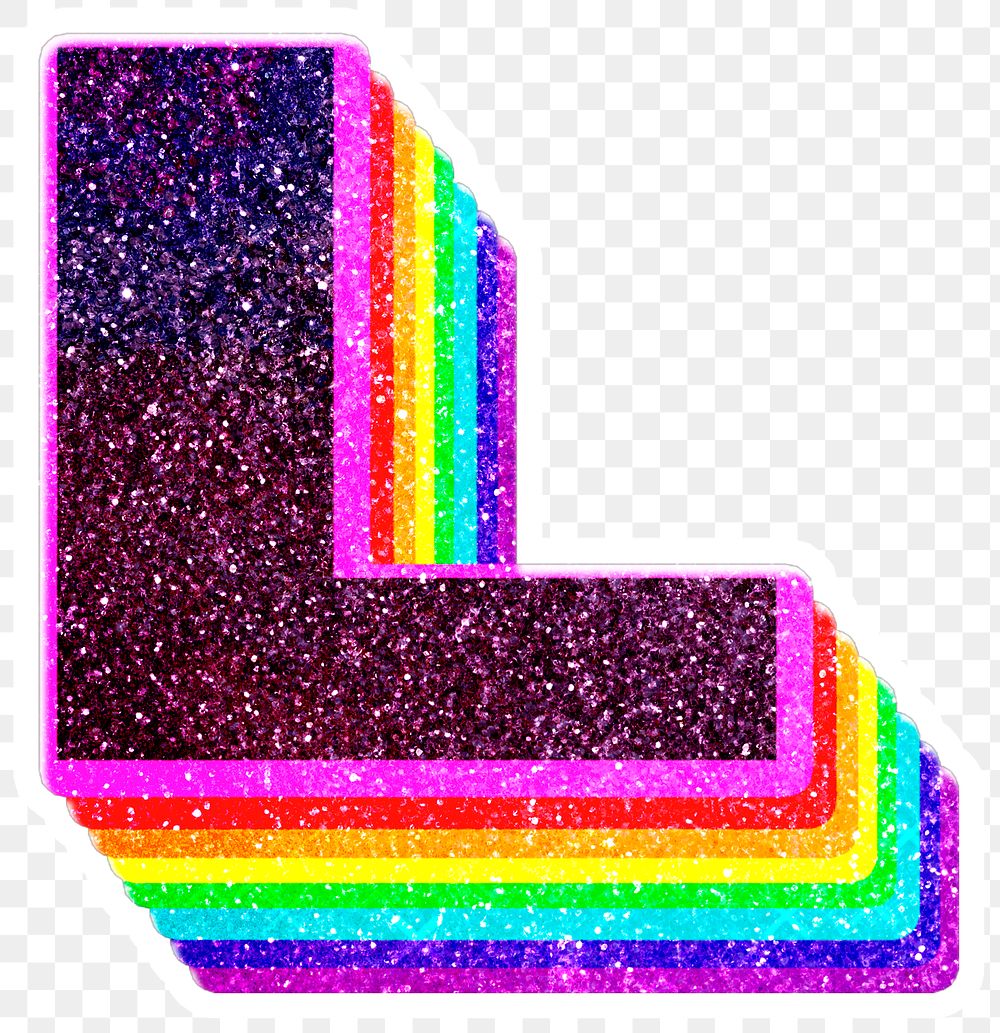 L letter layered rainbow glitter png sticker alphabet font