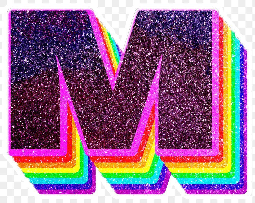 M letter layered rainbow glitter png sticker alphabet font