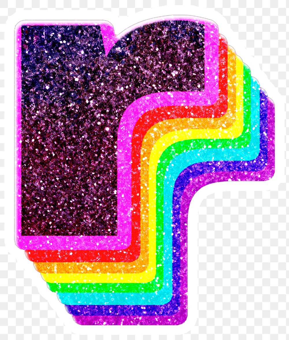 R letter layered rainbow glitter png sticker alphabet font