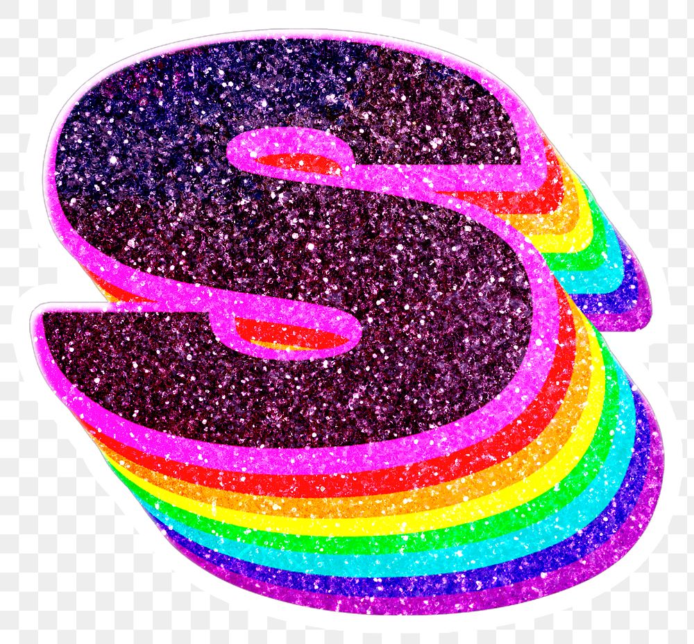 S letter layered rainbow glitter png sticker alphabet font