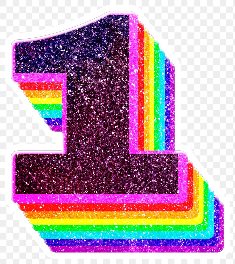 Png number 1 rainbow 3d font glitter texture