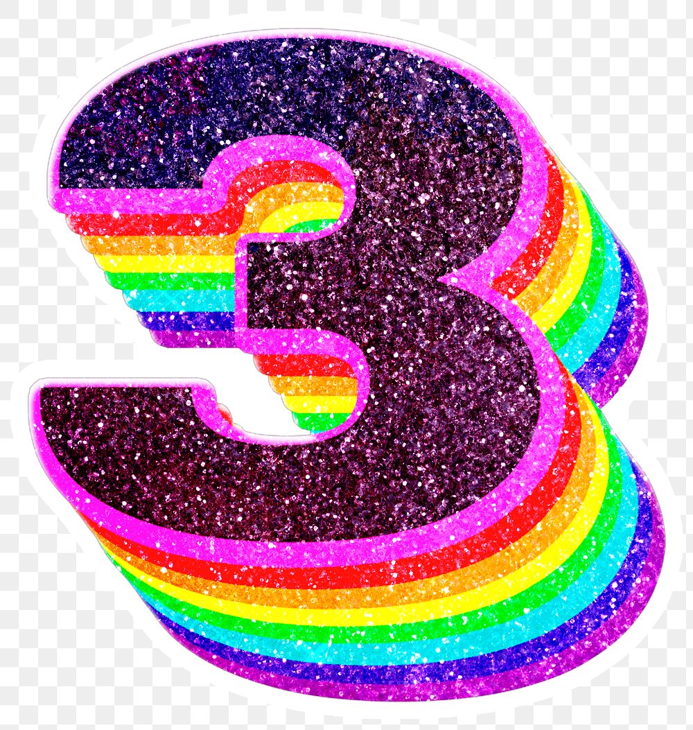 Png number 3 rainbow 3d font glitter texture