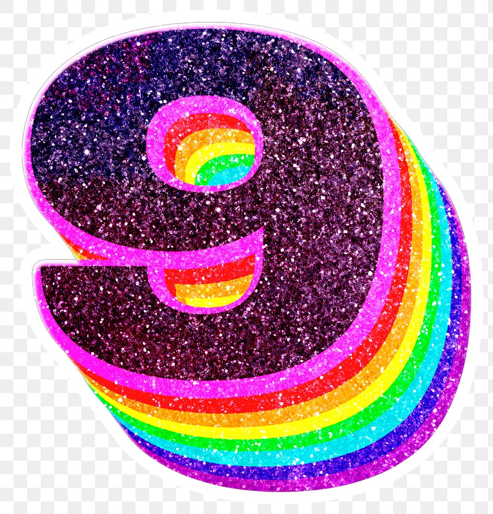 Png number nine rainbow 3d font glitter texture