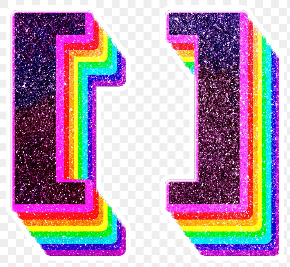 Png square brackets font 3d glitter rainbow typeface