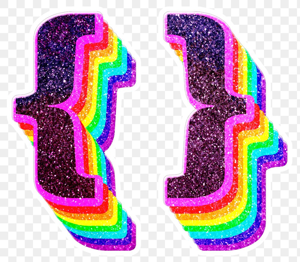 Png curly brackets font 3d glitter rainbow typeface