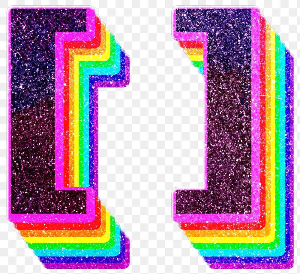 Png square brackets symbol rainbow typography glitter texture