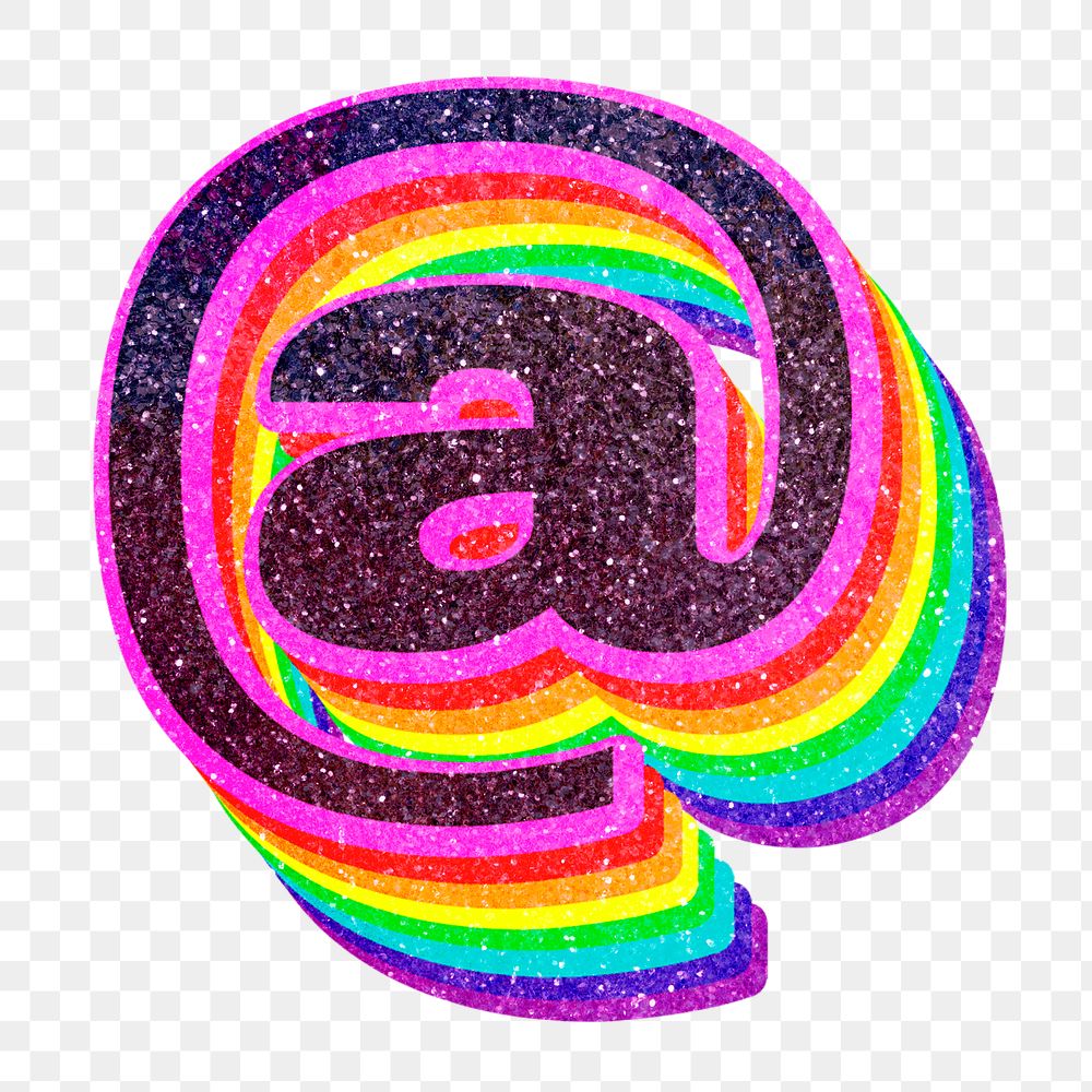 Png at sign symbol rainbow typography glitter texture
