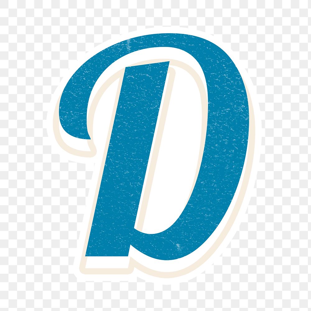 Png retro letter D bold typography white border