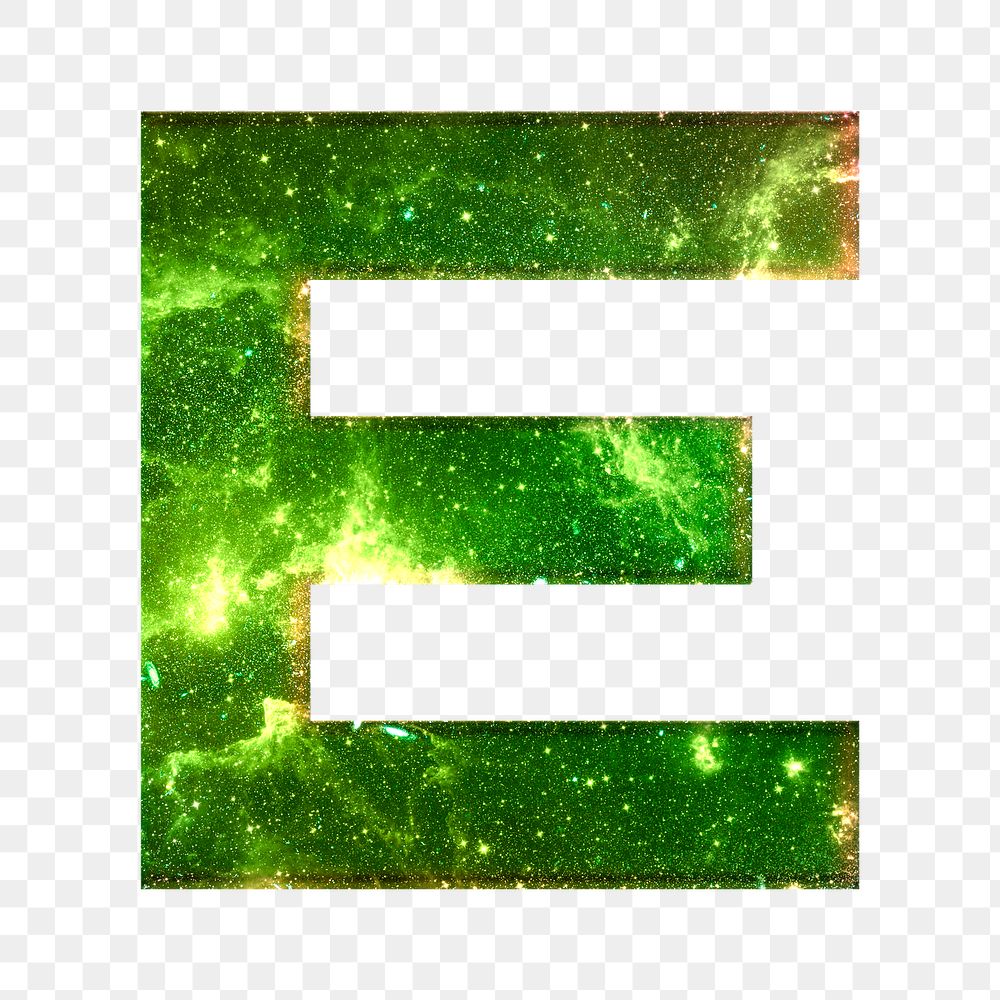 Png letter E stellar effect typography green font