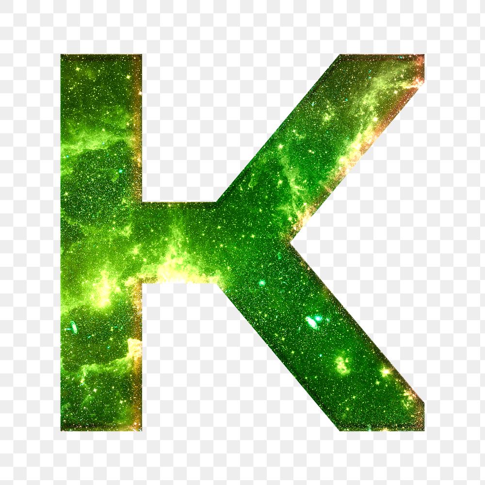 Png letter K galaxy effect typography green font