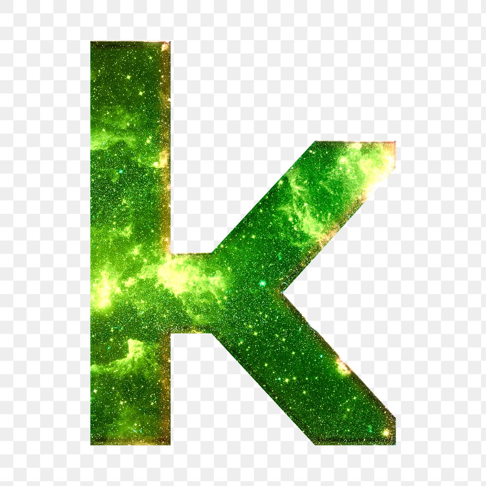 Png letter k galaxy effect typography green font