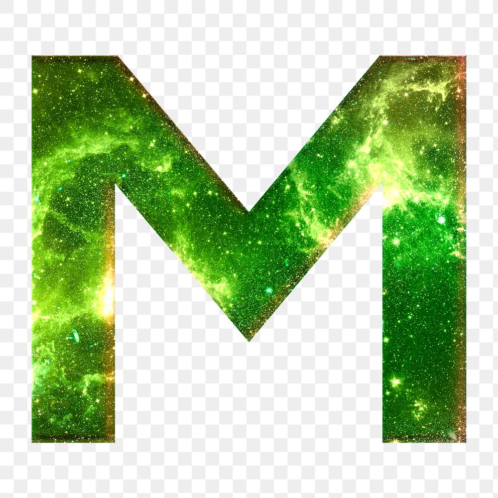 Png letter M galaxy effect typography green font