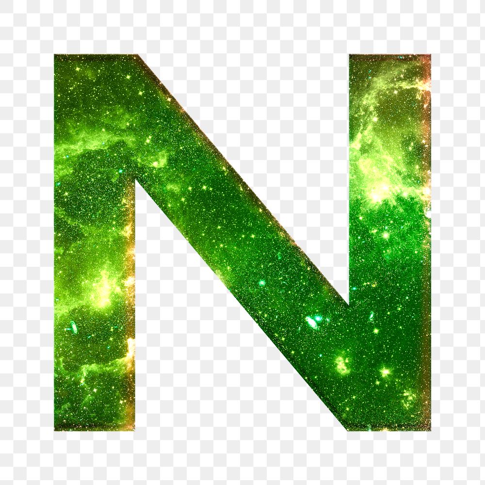 Png letter N galaxy effect typography green font