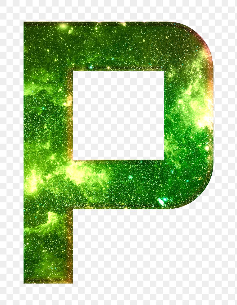 Png letter p galaxy effect typography green font