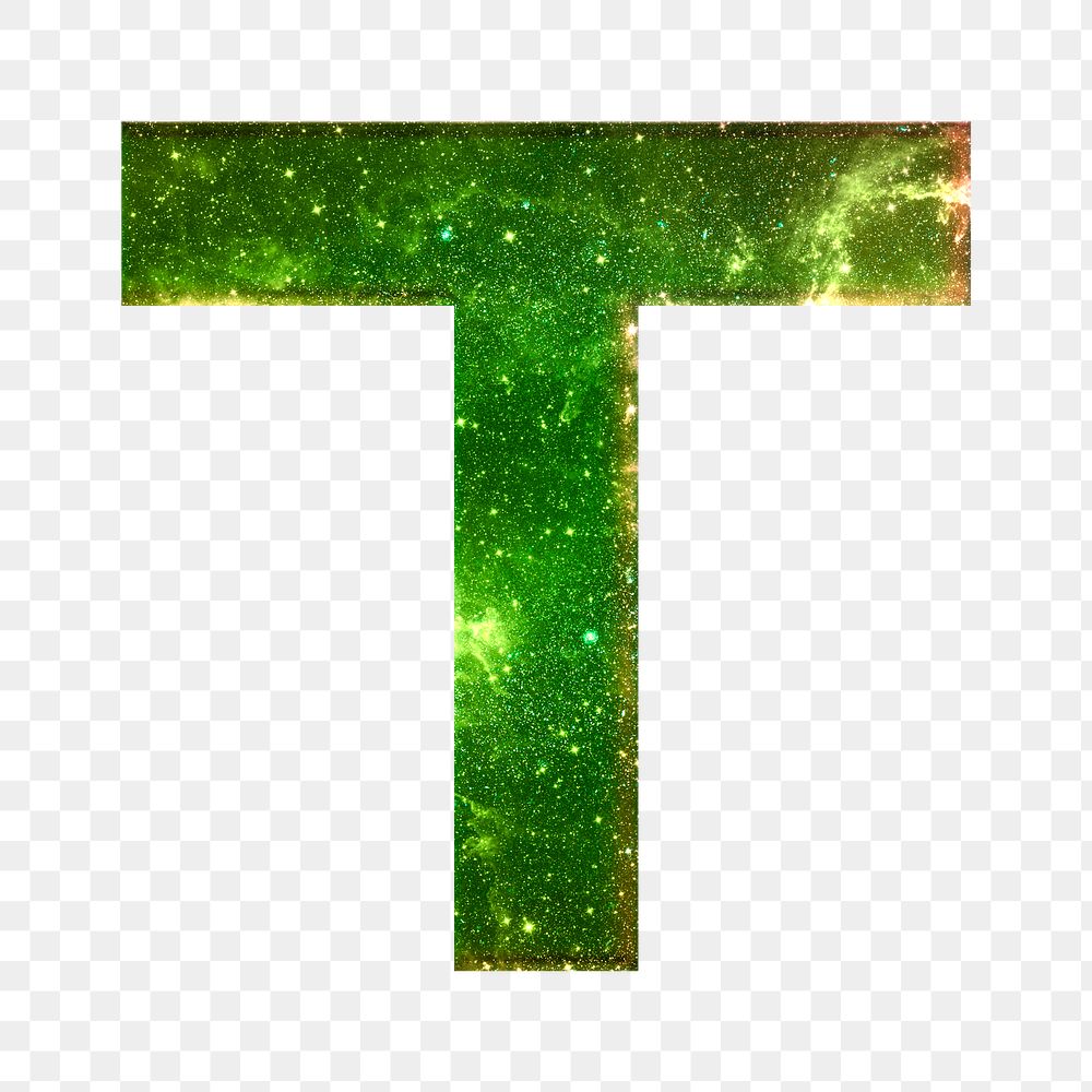 Png letter T galaxy effect typography green font