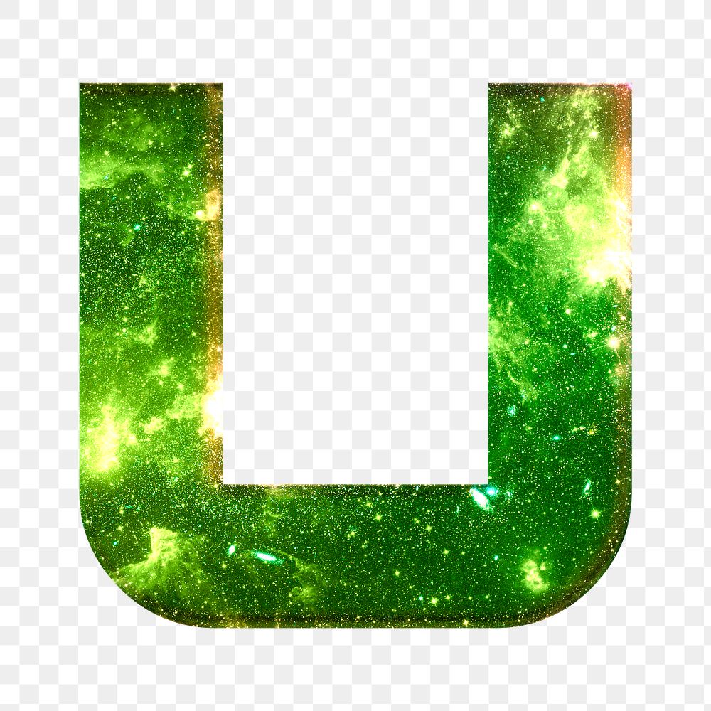 Png letter u galaxy effect typography green font