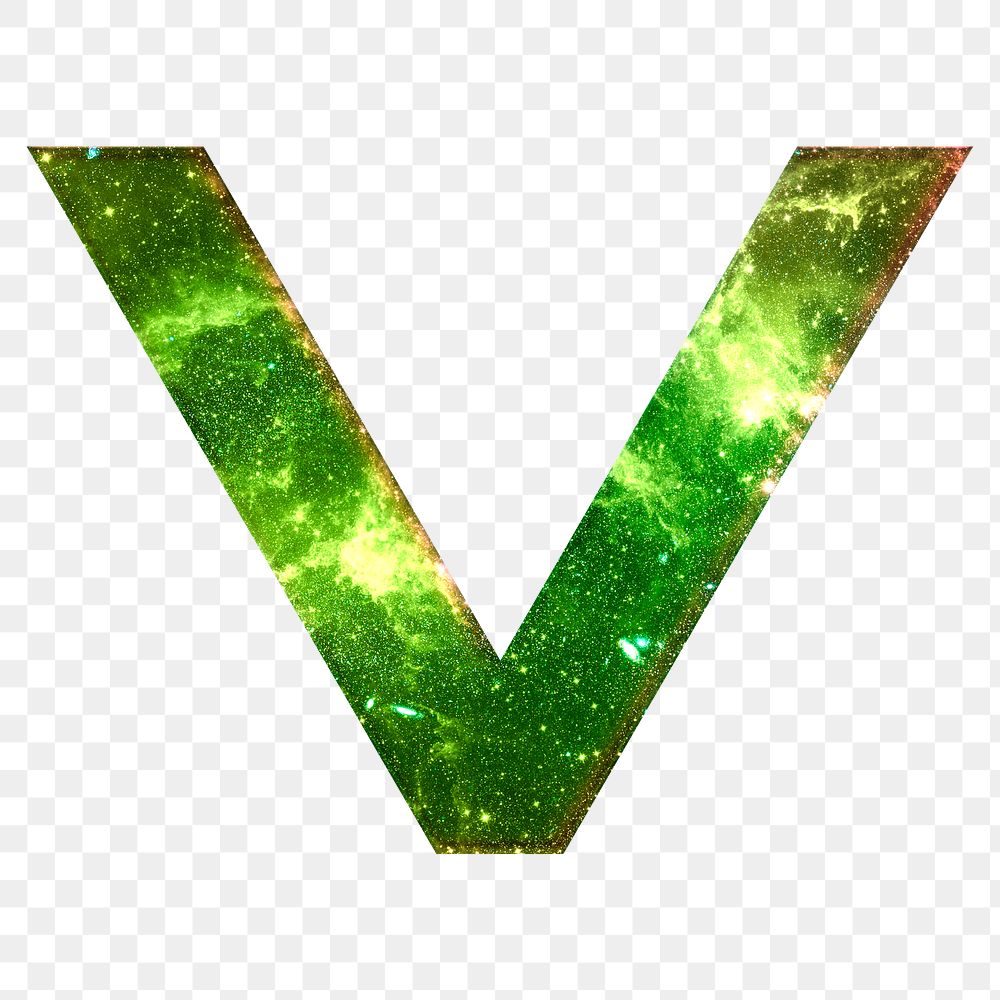 Png letter v galaxy effect typography green font