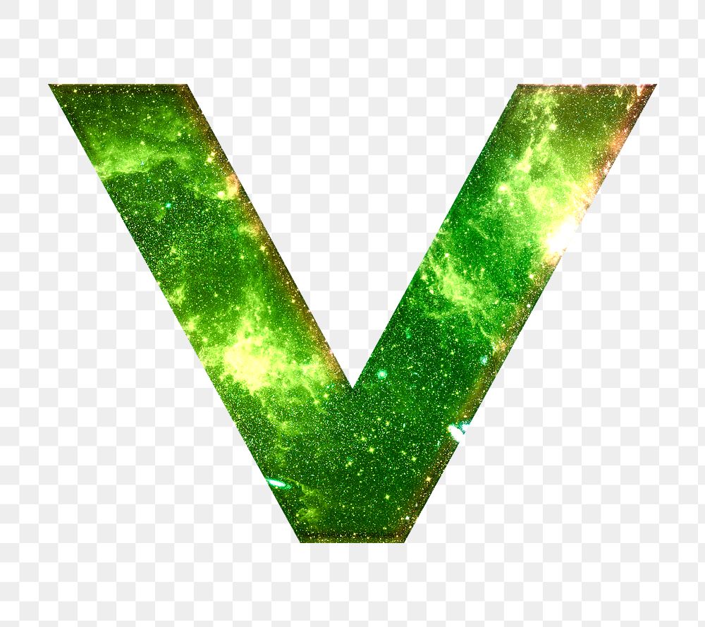 Png letter v galaxy effect typography green font