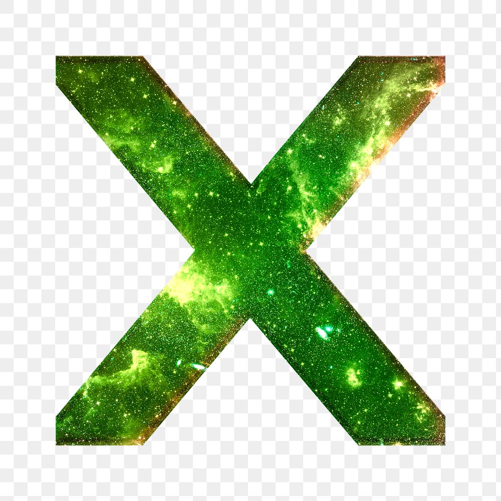 Png letter x galaxy effect typography green font
