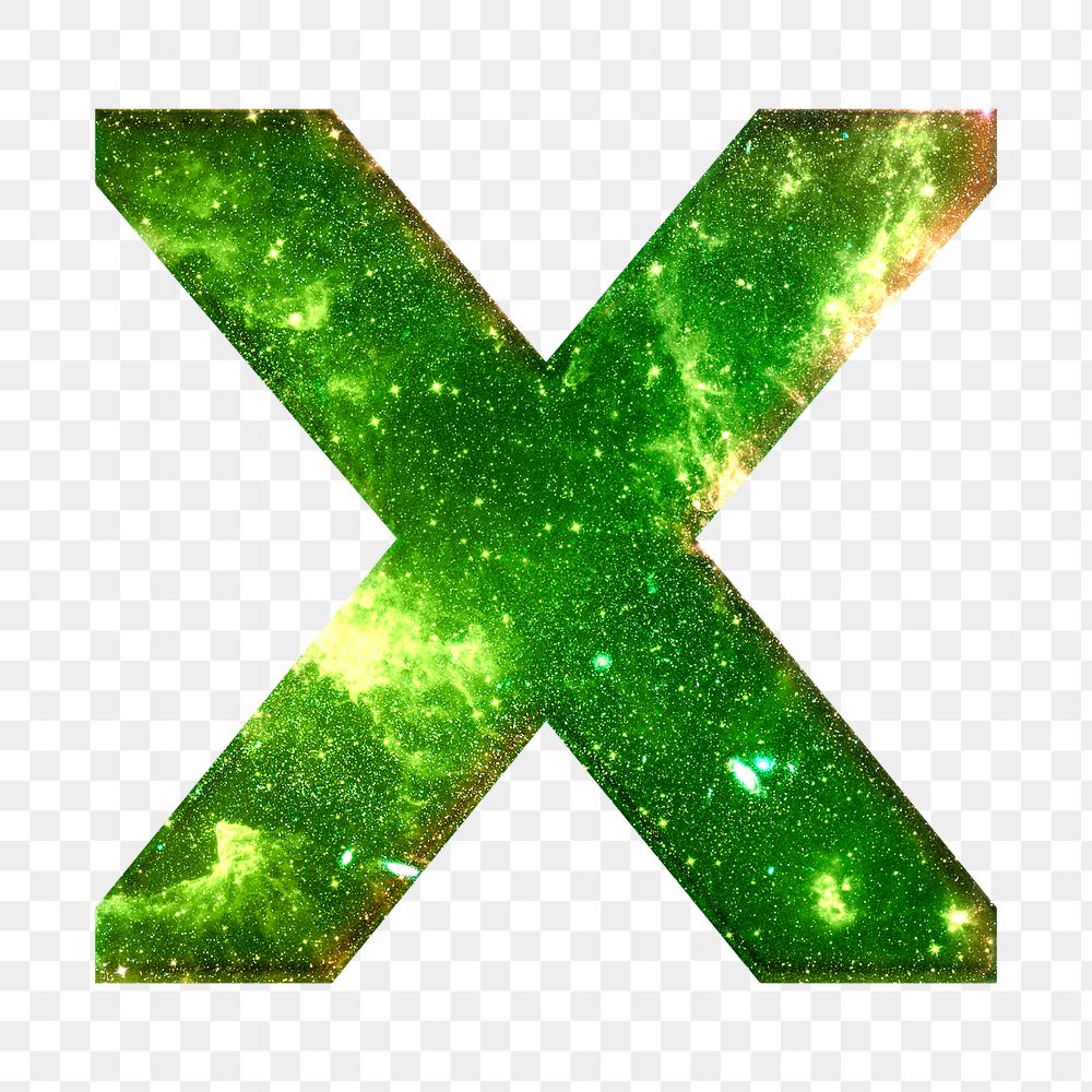 Png letter x galaxy effect typography green font