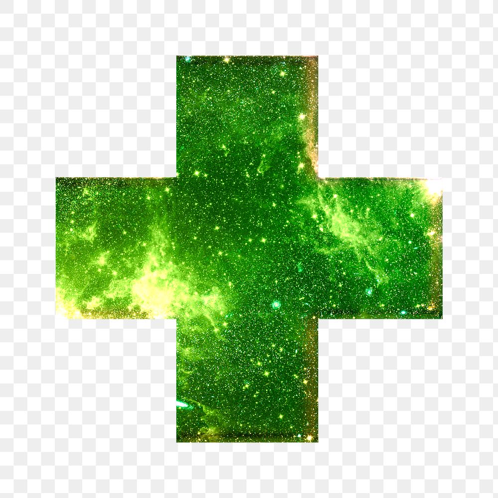 Plus sign galaxy effect png green symbol