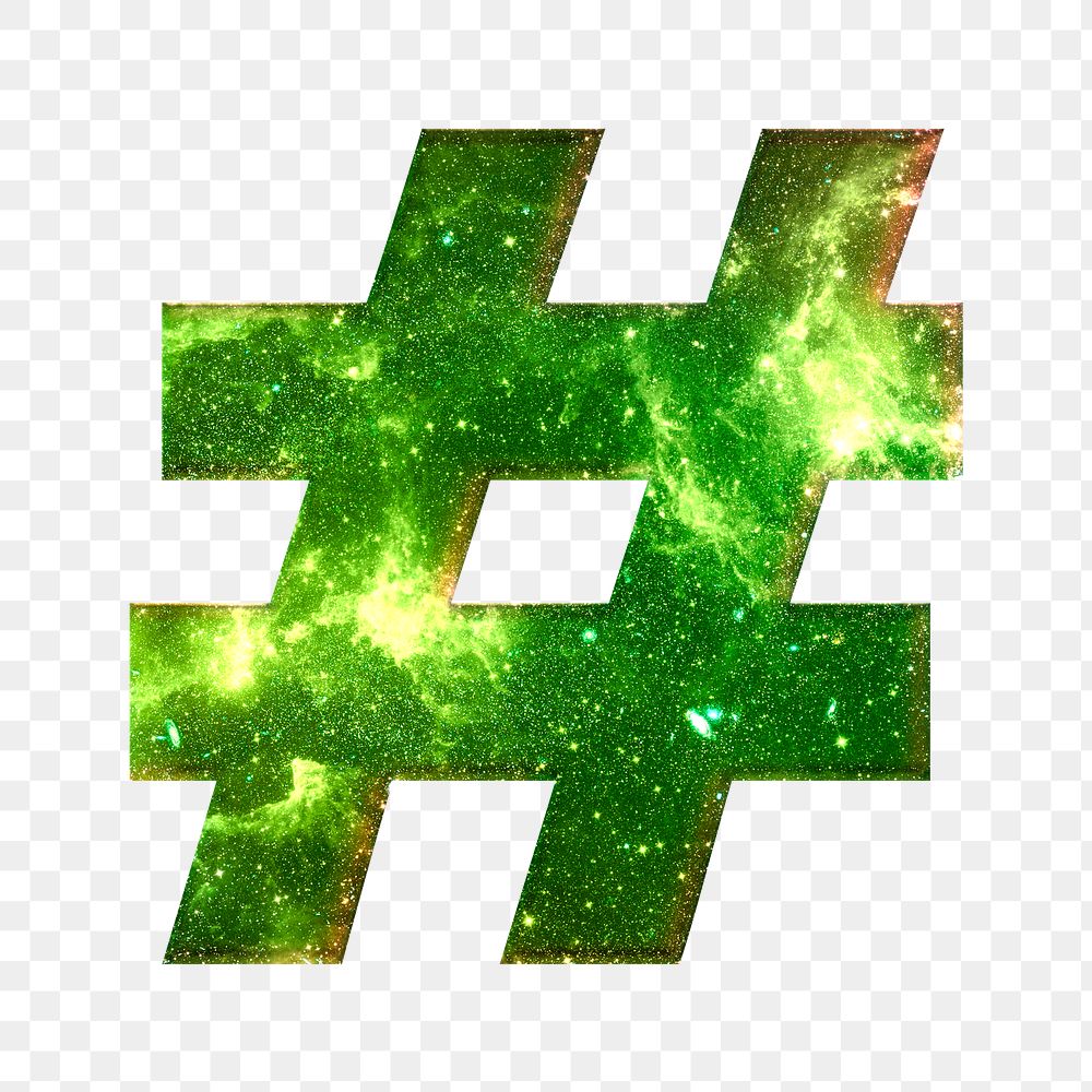 Hashtag sign png galaxy effect green symbol