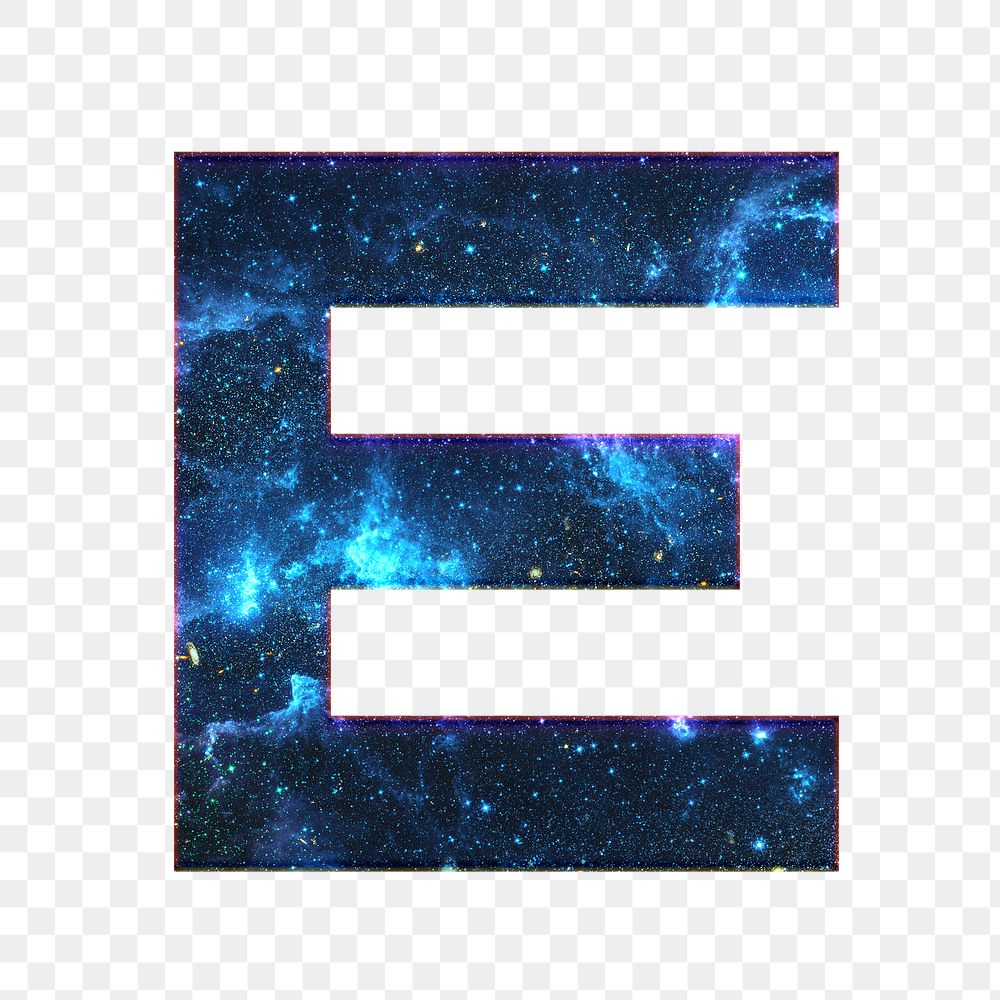 Png letter E galaxy effect typography blue font