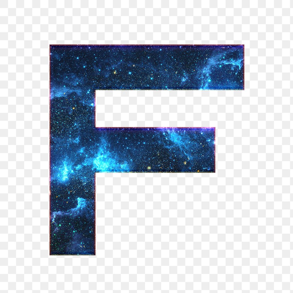 Png letter F galaxy effect typography blue font