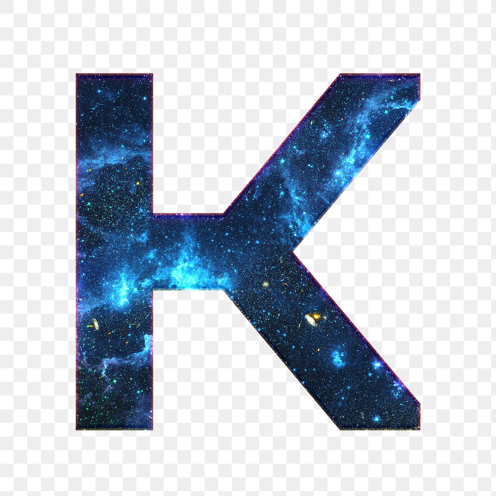 Png letter K galaxy effect typography blue font