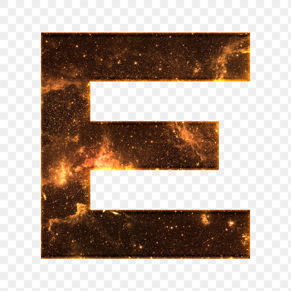 Png letter E galaxy effect typography brown font