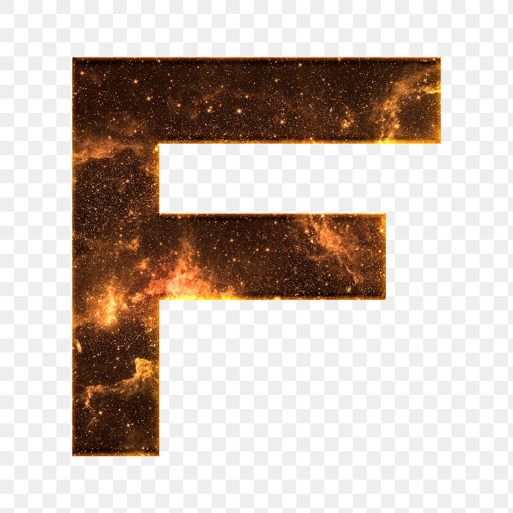 Png letter F galaxy effect typography brown font