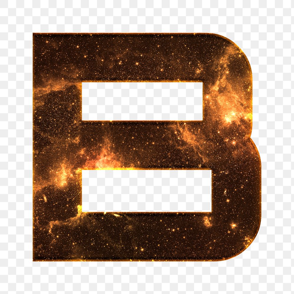 Png letter B galaxy effect typography brown font