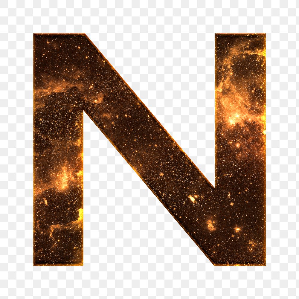 Png letter N galaxy effect typography brown font