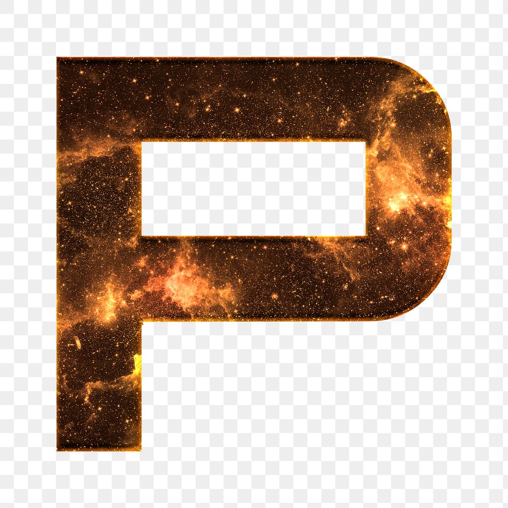 Png letter P galaxy effect typography brown font