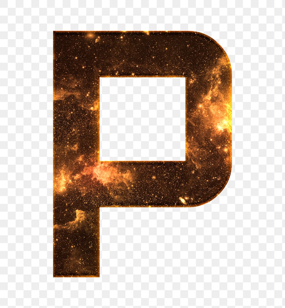 Png letter p galaxy effect typography brown font