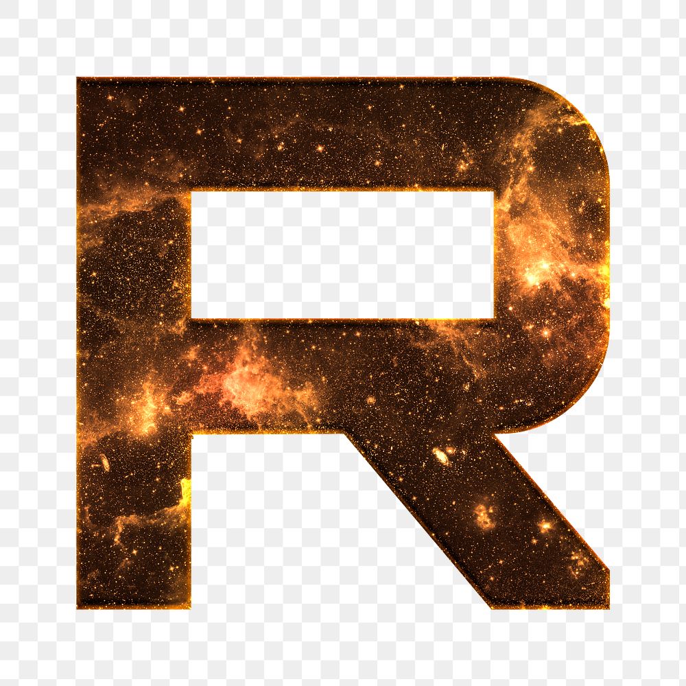 Png letter R galaxy effect typography brown font
