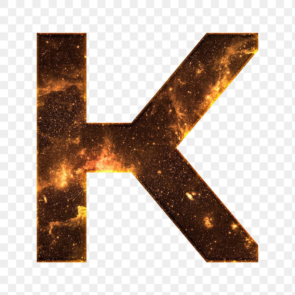 Png letter K galaxy effect typography brown font
