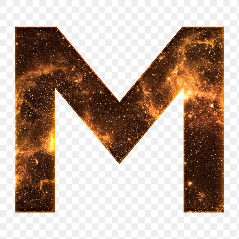 Png letter M stellar effect typography brown font