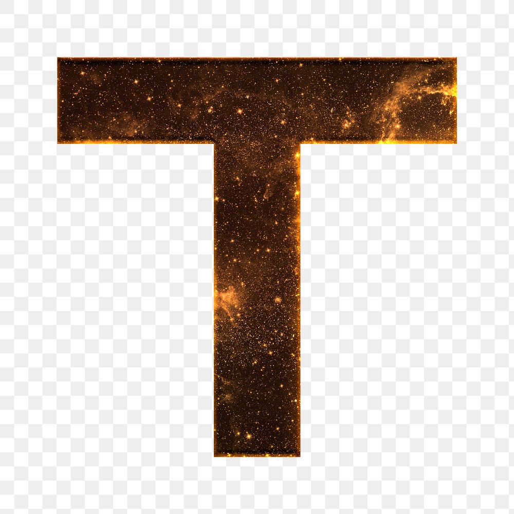 Png letter T galaxy effect typography brown font